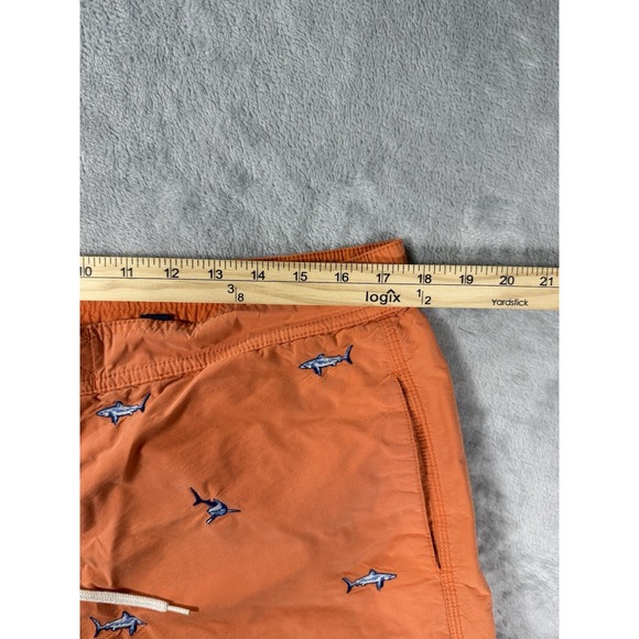 Polo Ralph Lauren Swim Trunks Mens Large Orange Embroidered Sharks AOP Vintage - Picture 5 of 13